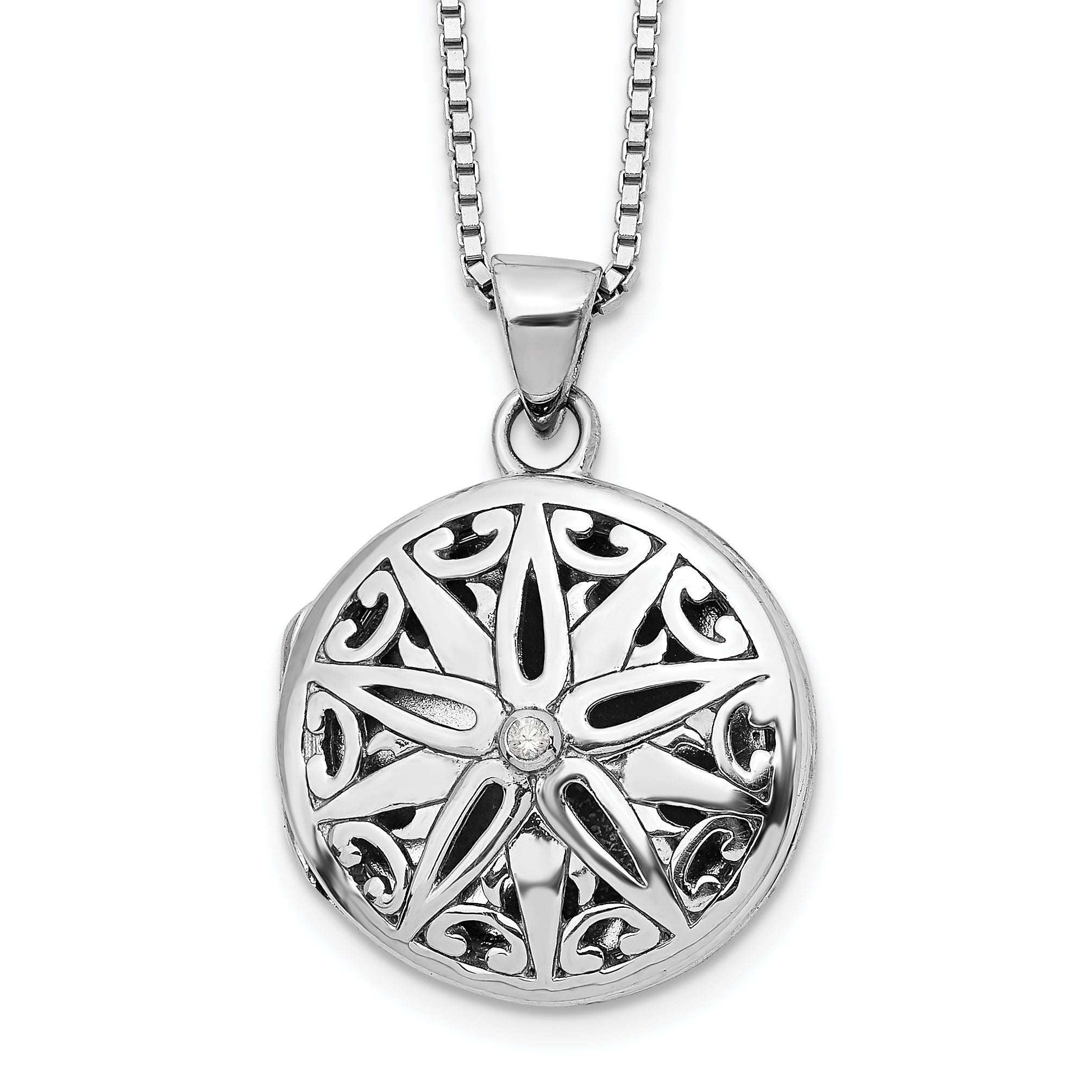 White Ice Sterling Silver Rhodium-plated 18 Inch Diamond Star Round Locket Necklace with 2 Inch Extender Main image