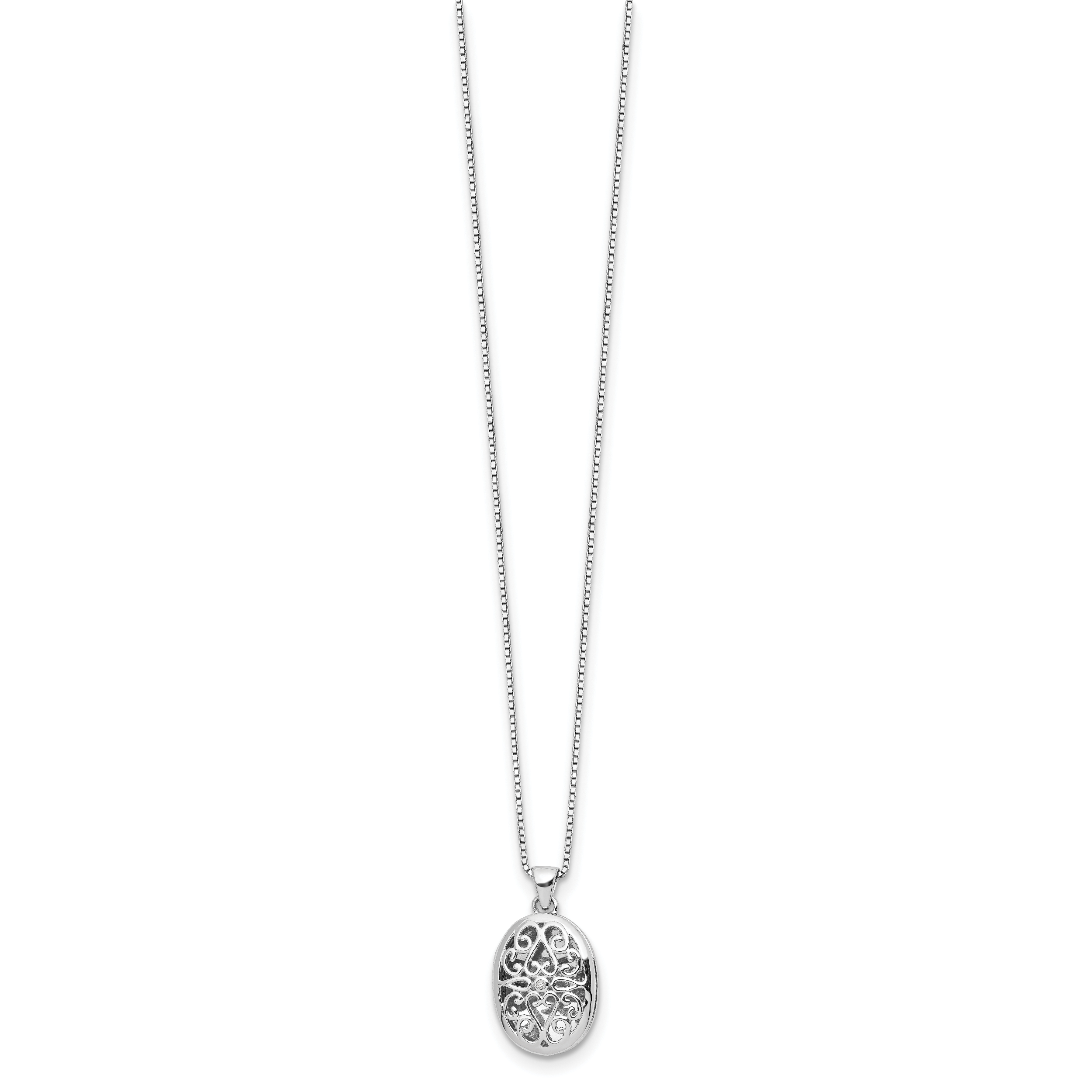 White Ice Sterling Silver Diamond Locket Necklace with Rhodium Finish Secondary image