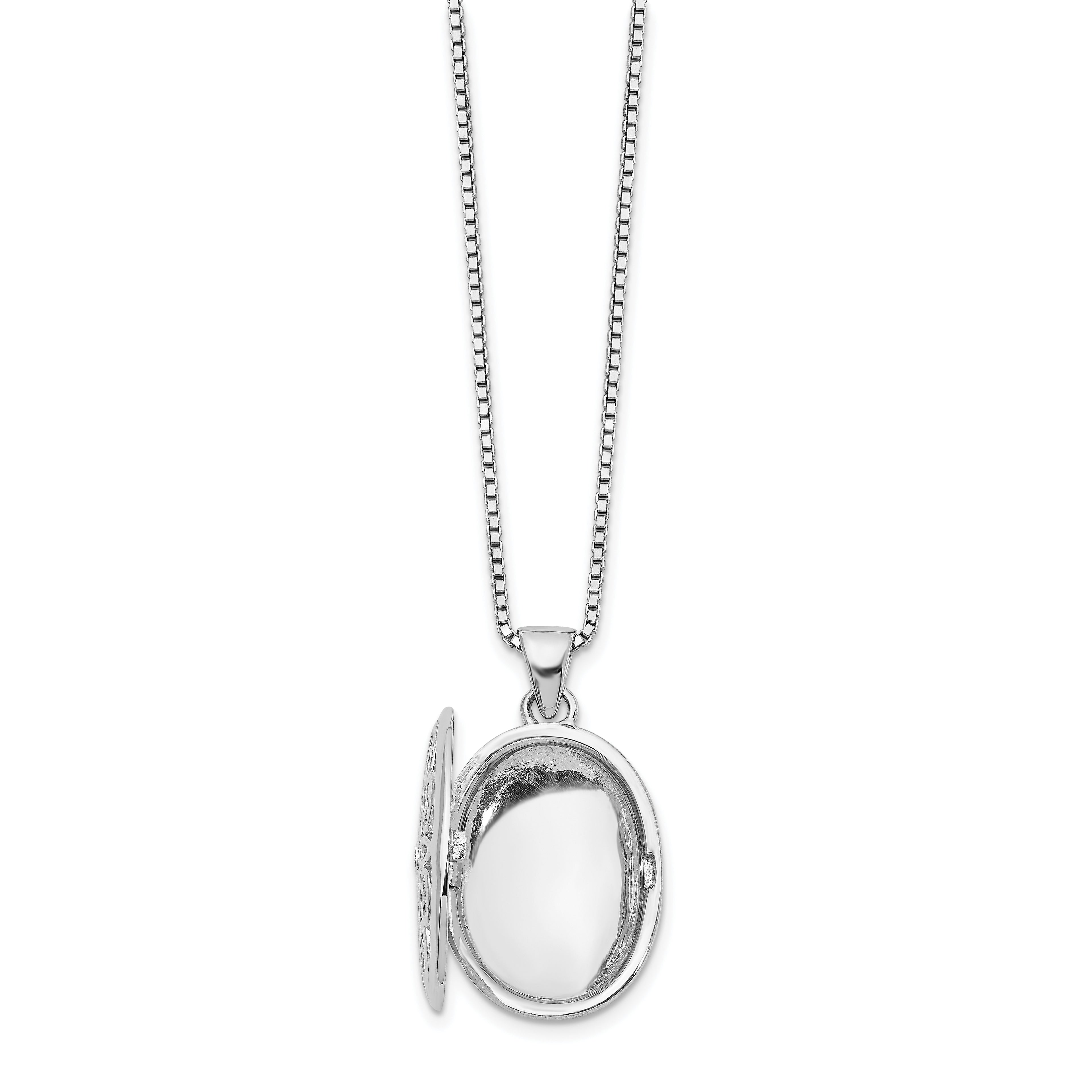 White Ice Sterling Silver Diamond Locket Necklace with Rhodium Finish