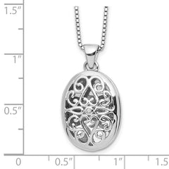 White Ice Sterling Silver Diamond Locket Necklace with Rhodium Finish - 20