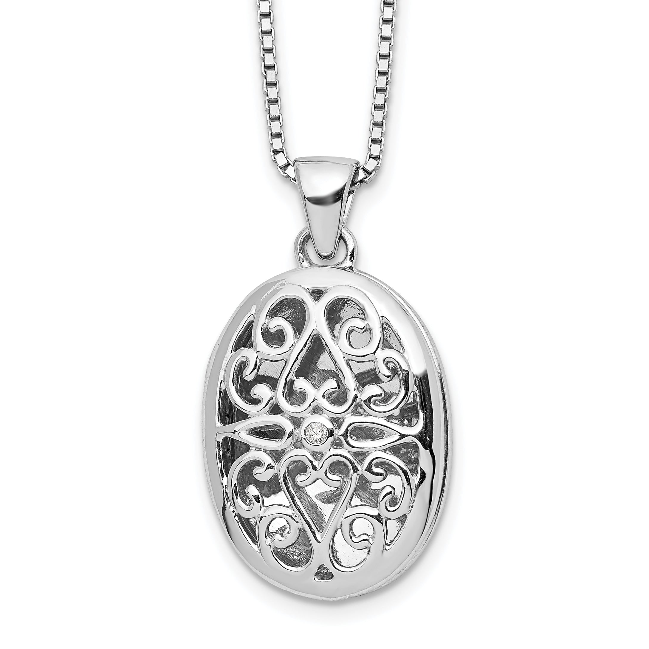 White Ice Sterling Silver Rhodium-plated 18 Inch Diamond Filigree Oval Locket Necklace with 2 Inch Extender Main image