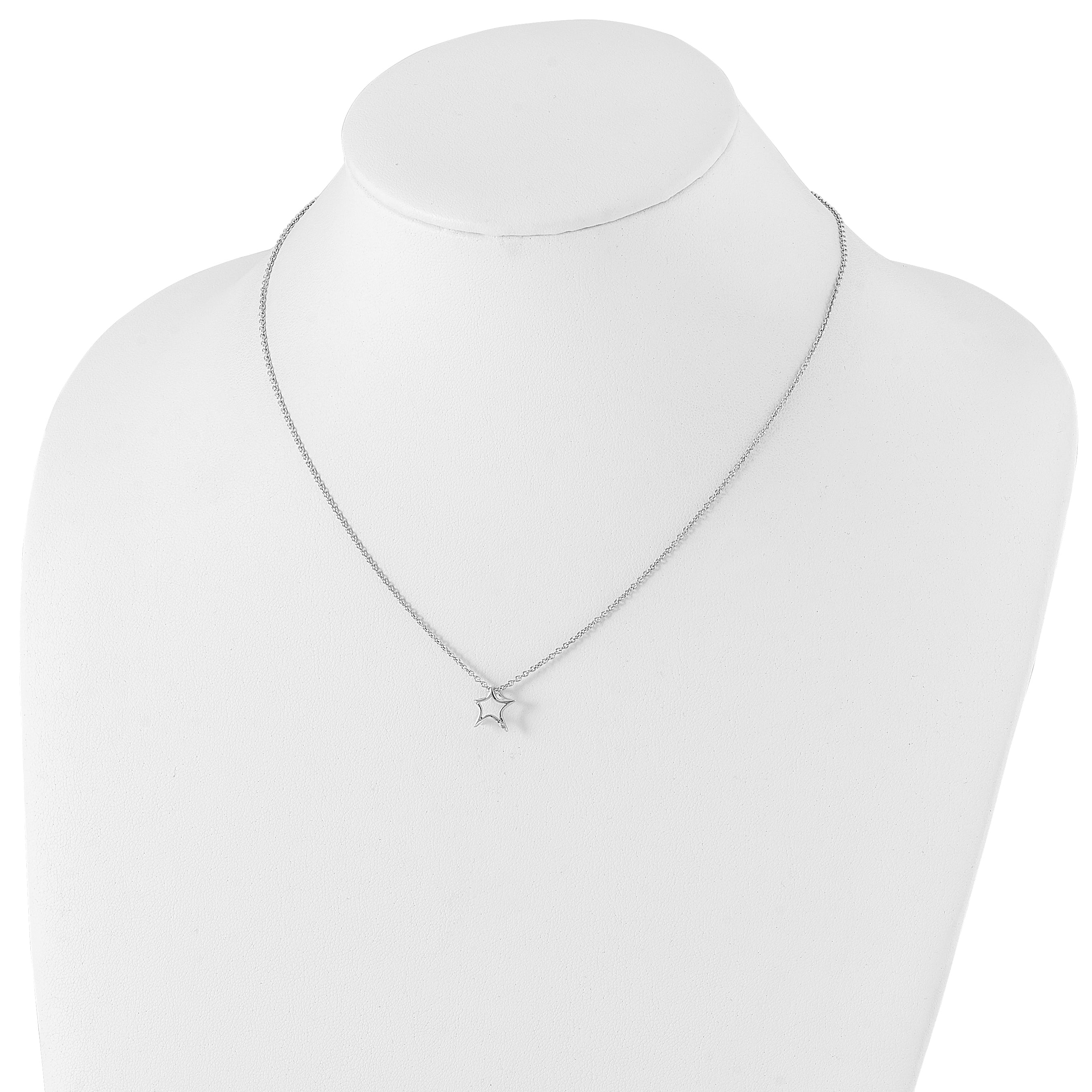 Sophia Jewelers Sterling Silver Diamond Star Necklace with Polished Rhodium Finish
