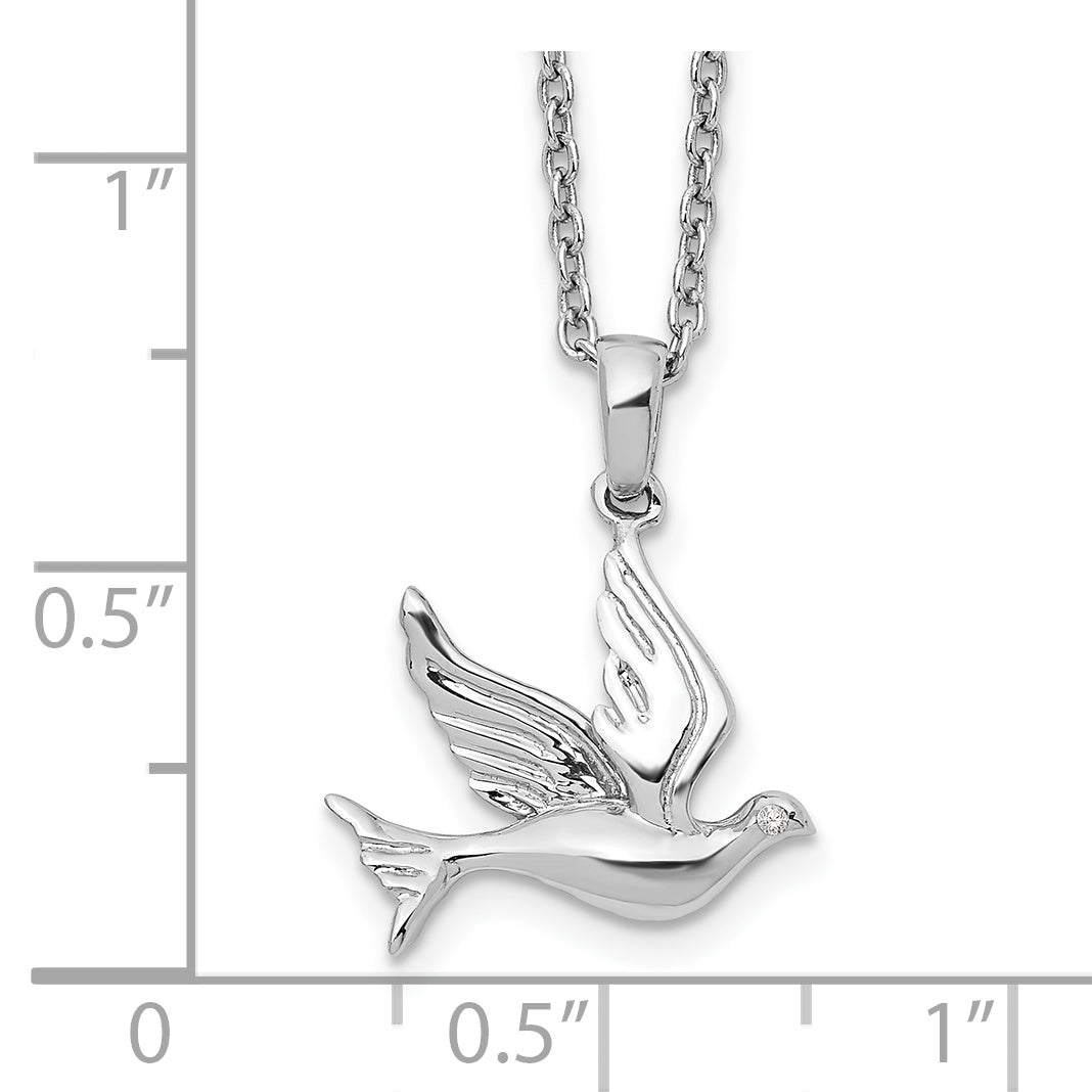 White Ice Sterling Silver Rhodium-plated 18 Inch Diamond Dove Necklace with 2 Inch Extender