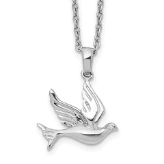 White Ice Sterling Silver Rhodium-plated 18 Inch Diamond Dove Necklace with 2 Inch Extender
