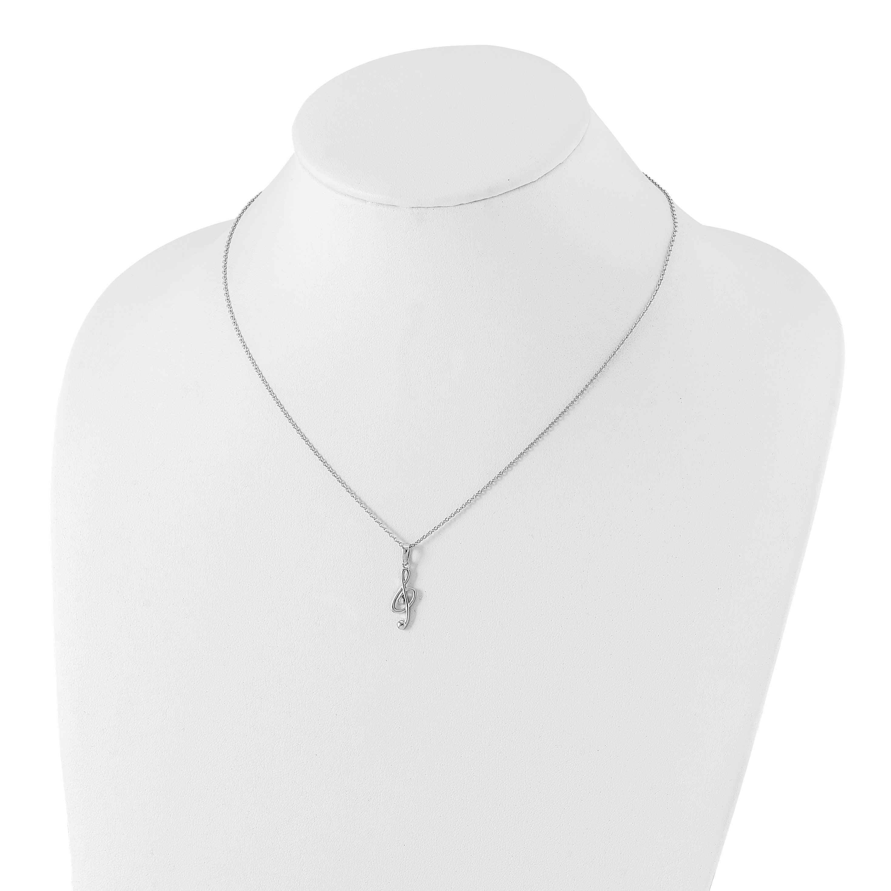Sterling Silver Diamond Musical Necklace with Rhodium Polish and Gift Box