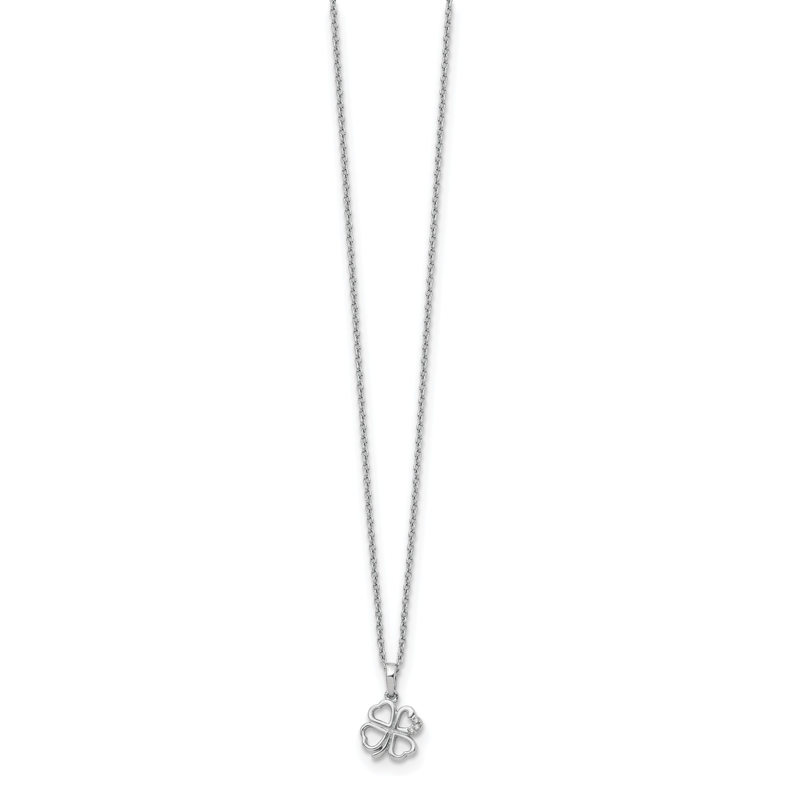 White Ice Sterling Silver Rhodium-plated 18 Inch Diamond Clover Necklace with 2 Inch Extender