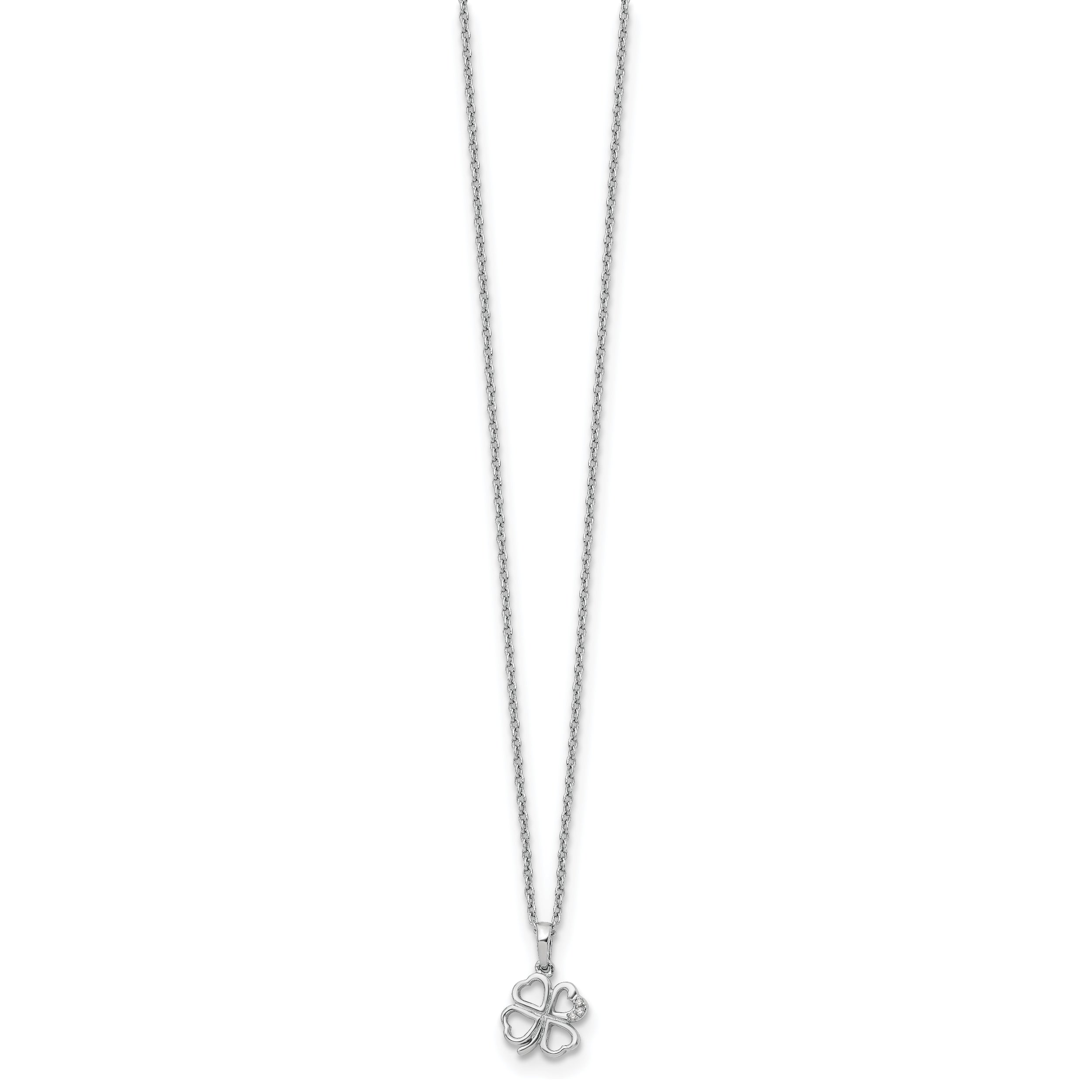 White Ice Rhodium-Plated Diamond Clover Necklace with Extender