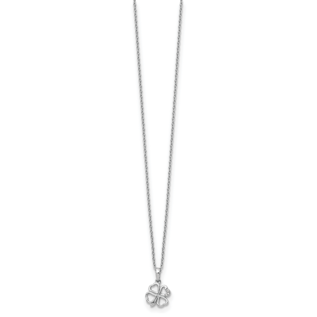 White Ice Rhodium-Plated Diamond Clover Necklace with Extender