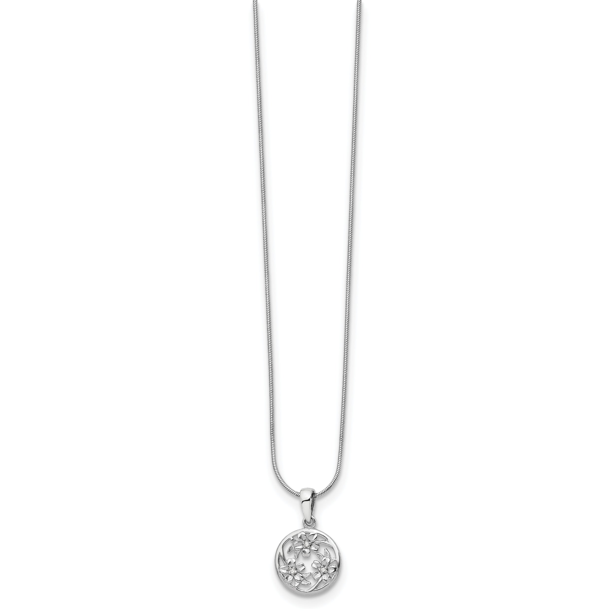 Sophia Jewelers White Ice Rhodium-Plated Sterling Silver Diamond Flower Necklace