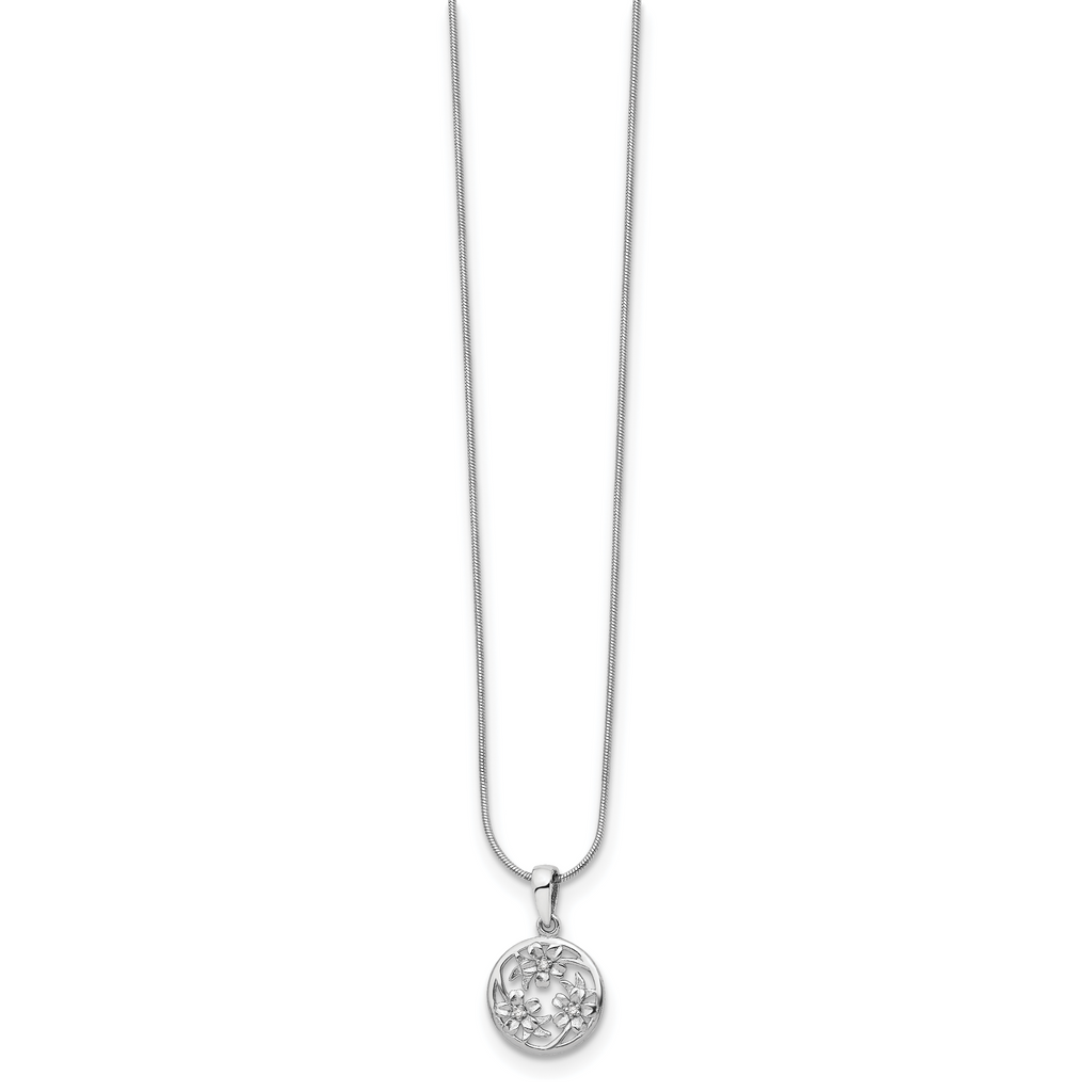 Sophia Jewelers White Ice Rhodium-Plated Sterling Silver Diamond Flower Necklace