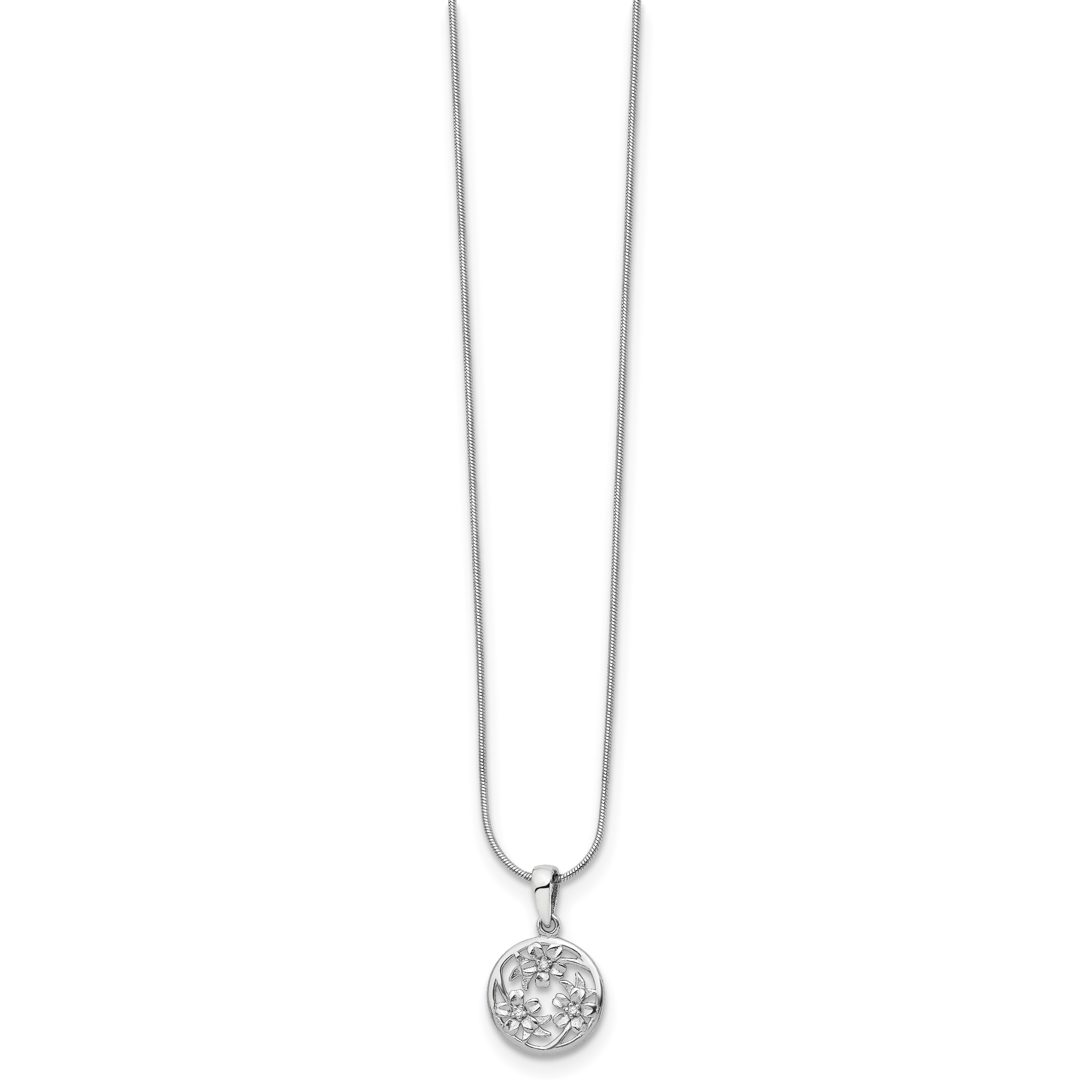 Sophia Jewelers White Ice Rhodium-Plated Sterling Silver Diamond Flower Necklace