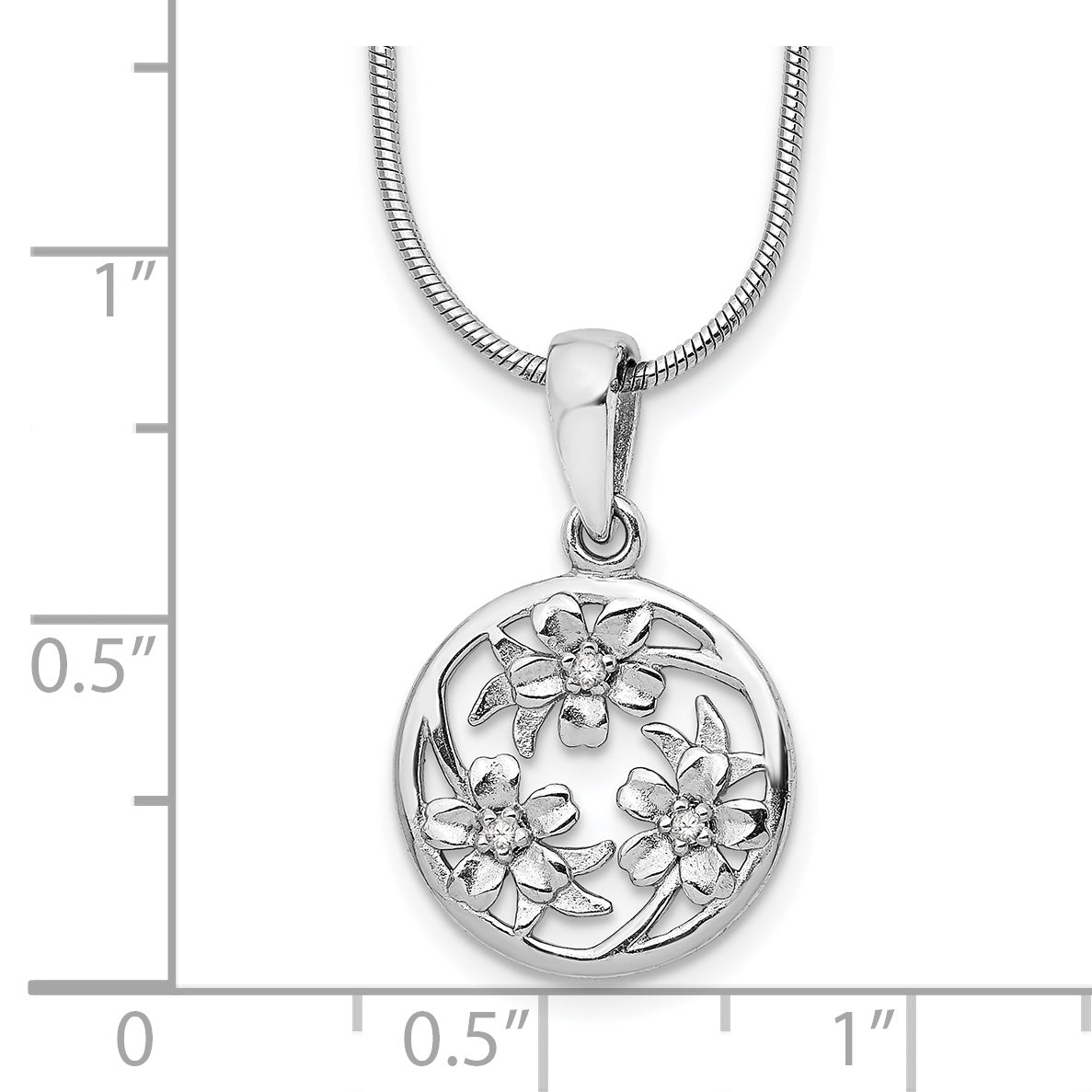 White Ice Sterling Silver Rhodium-plated 18 Inch Diamond Flower Necklace with 2 Inch Extender