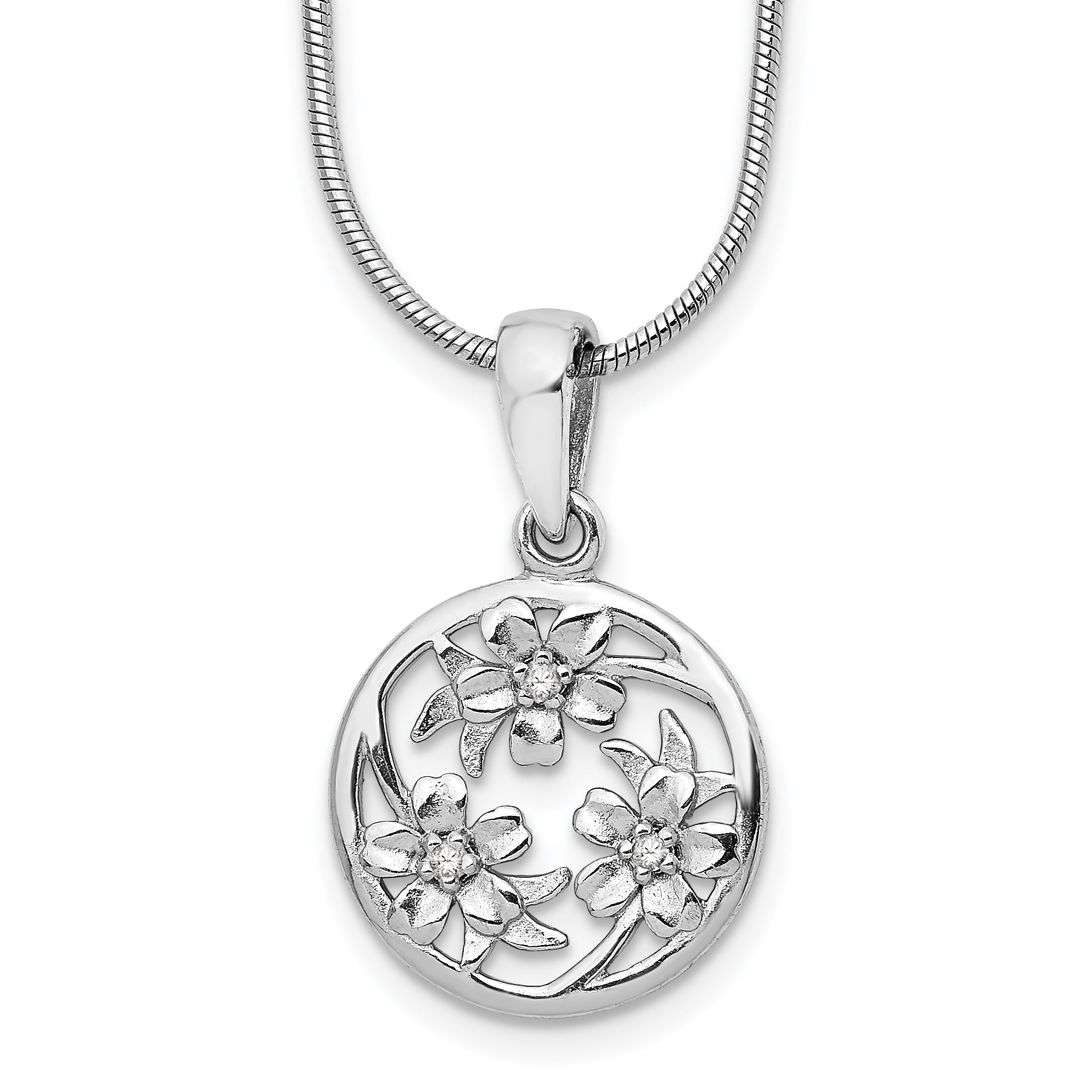 White Ice Sterling Silver Rhodium-plated 18 Inch Diamond Flower Necklace with 2 Inch Extender Main image