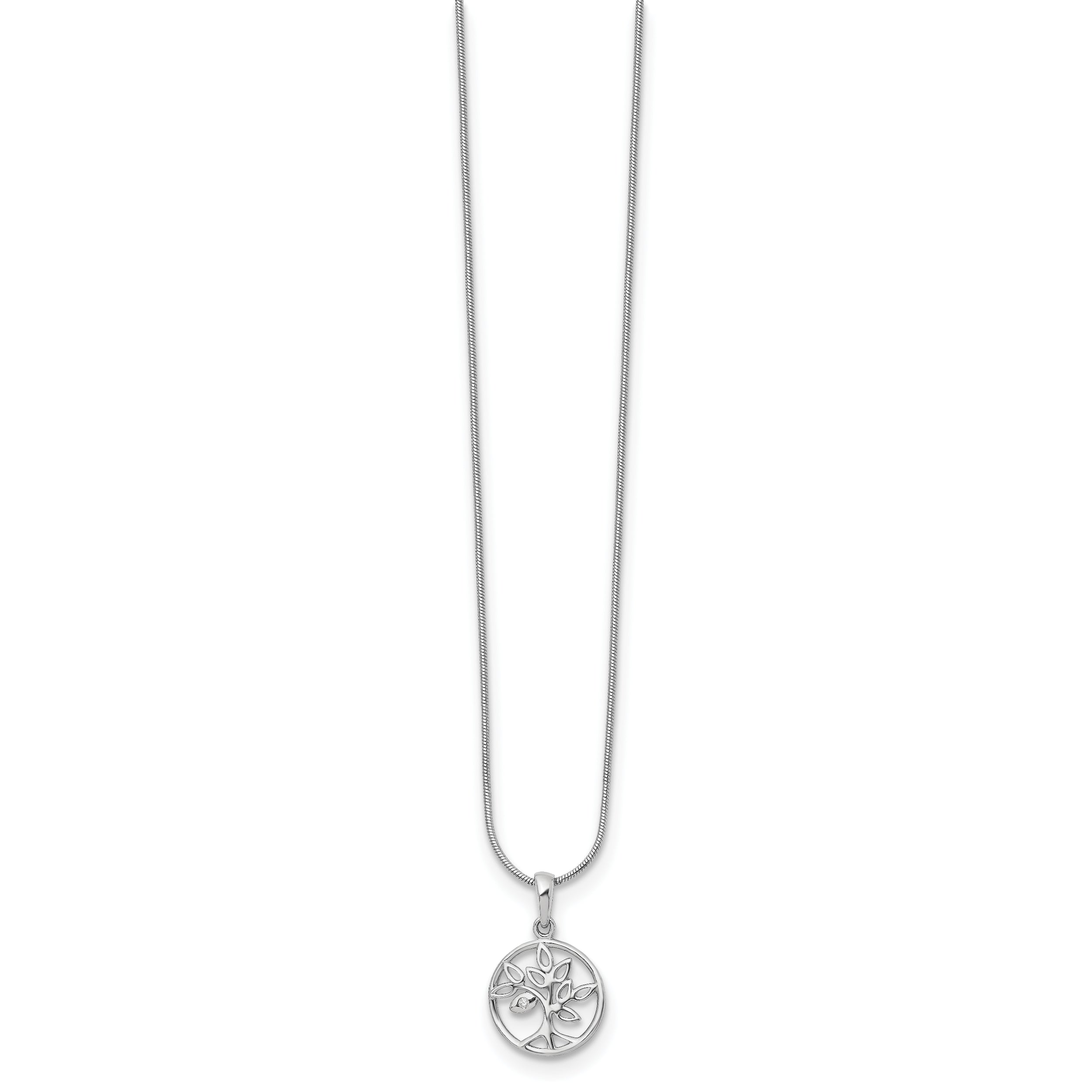 Sterling Silver Diamond Tree Necklace with Rhodium-Plated Elegance