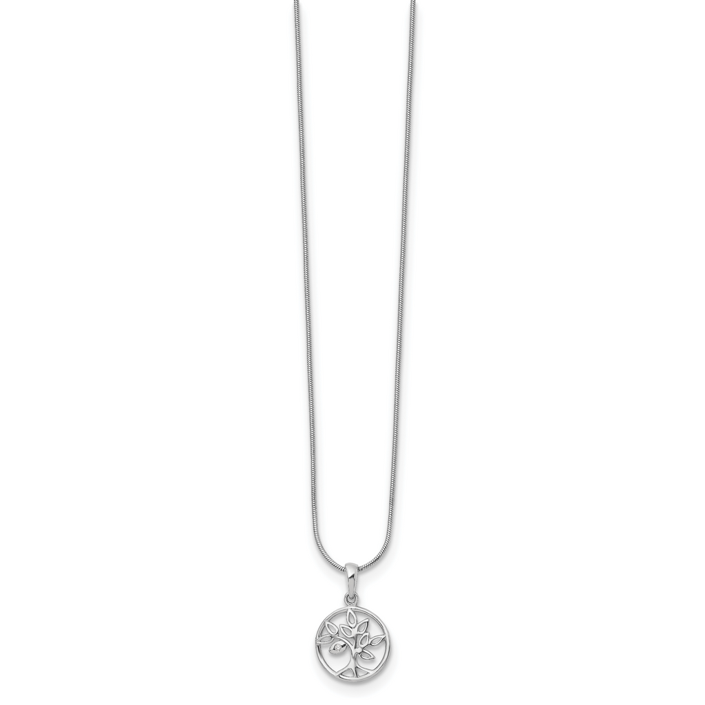 Sterling Silver Diamond Tree Necklace with Rhodium-Plated Elegance