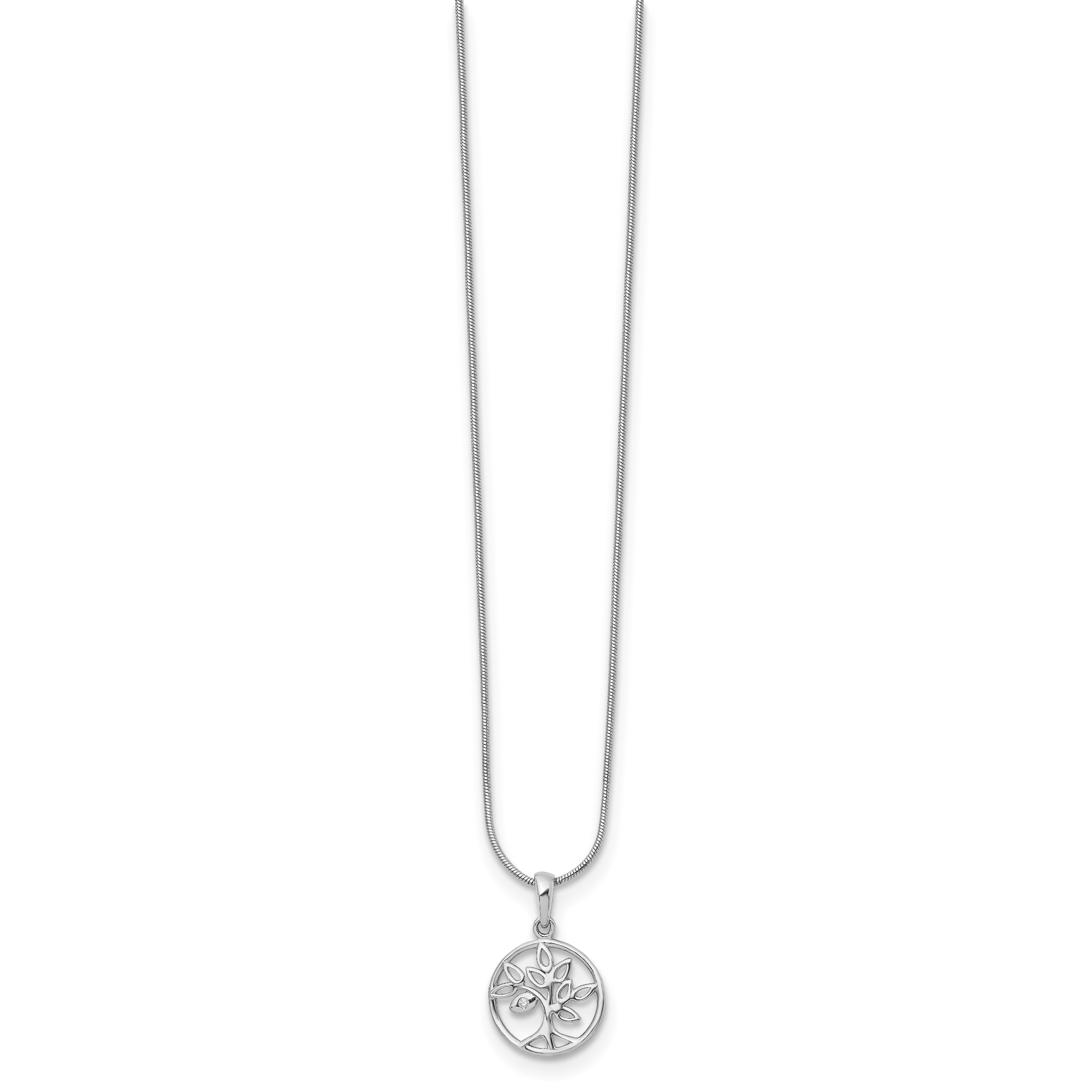 Sterling Silver Diamond Tree Necklace with Rhodium-Plated Elegance