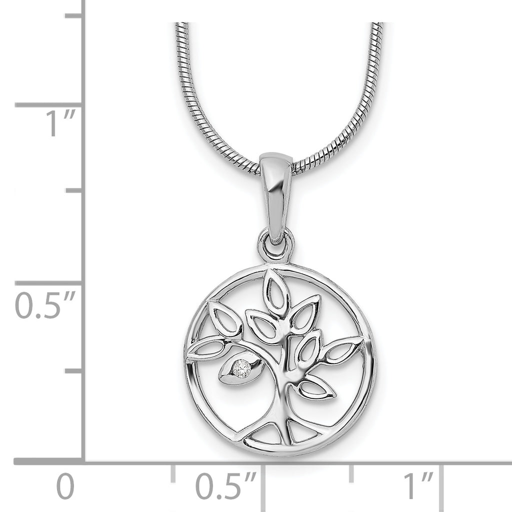 Sterling Silver Diamond Tree Necklace with Rhodium-Plated Elegance