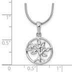Sterling Silver Diamond Tree Necklace with Rhodium-Plated Elegance