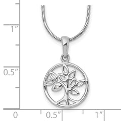 Sterling Silver Diamond Tree Necklace with Rhodium-Plated Elegance