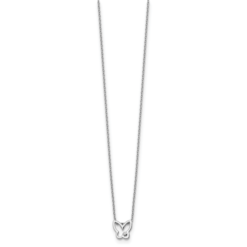White Ice Sterling Silver Diamond Butterfly Necklace with Extender Elegant and Gift Ready