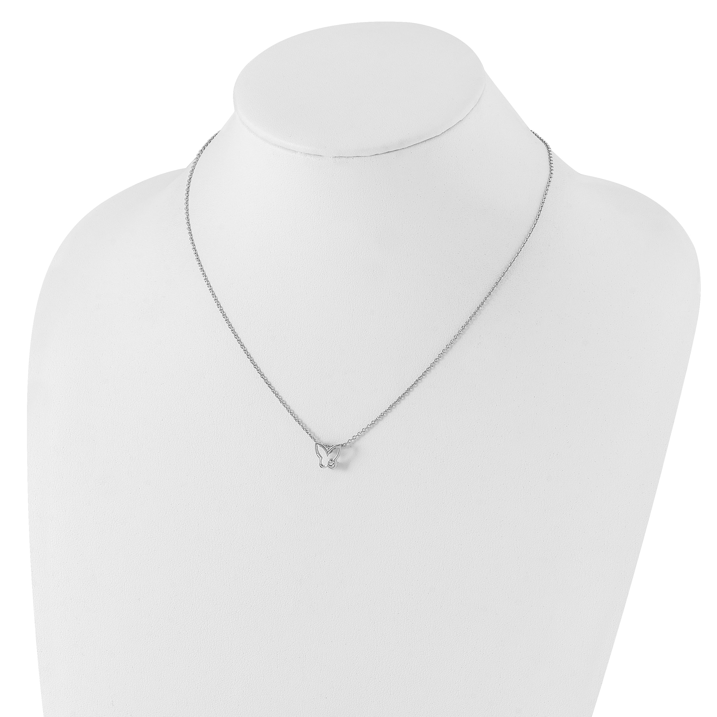 White Ice Sterling Silver Rhodium-plated 18 Inch Diamond Butterfly Necklace with 2 Inch Extender
