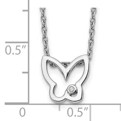 White Ice Sterling Silver Diamond Butterfly Necklace with Extender Elegant and Gift Ready