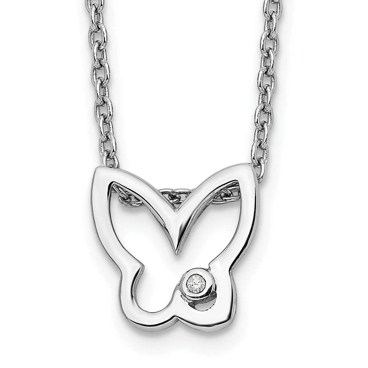 White Ice Sterling Silver Rhodium-plated 18 Inch Diamond Butterfly Necklace with 2 Inch Extender Main image