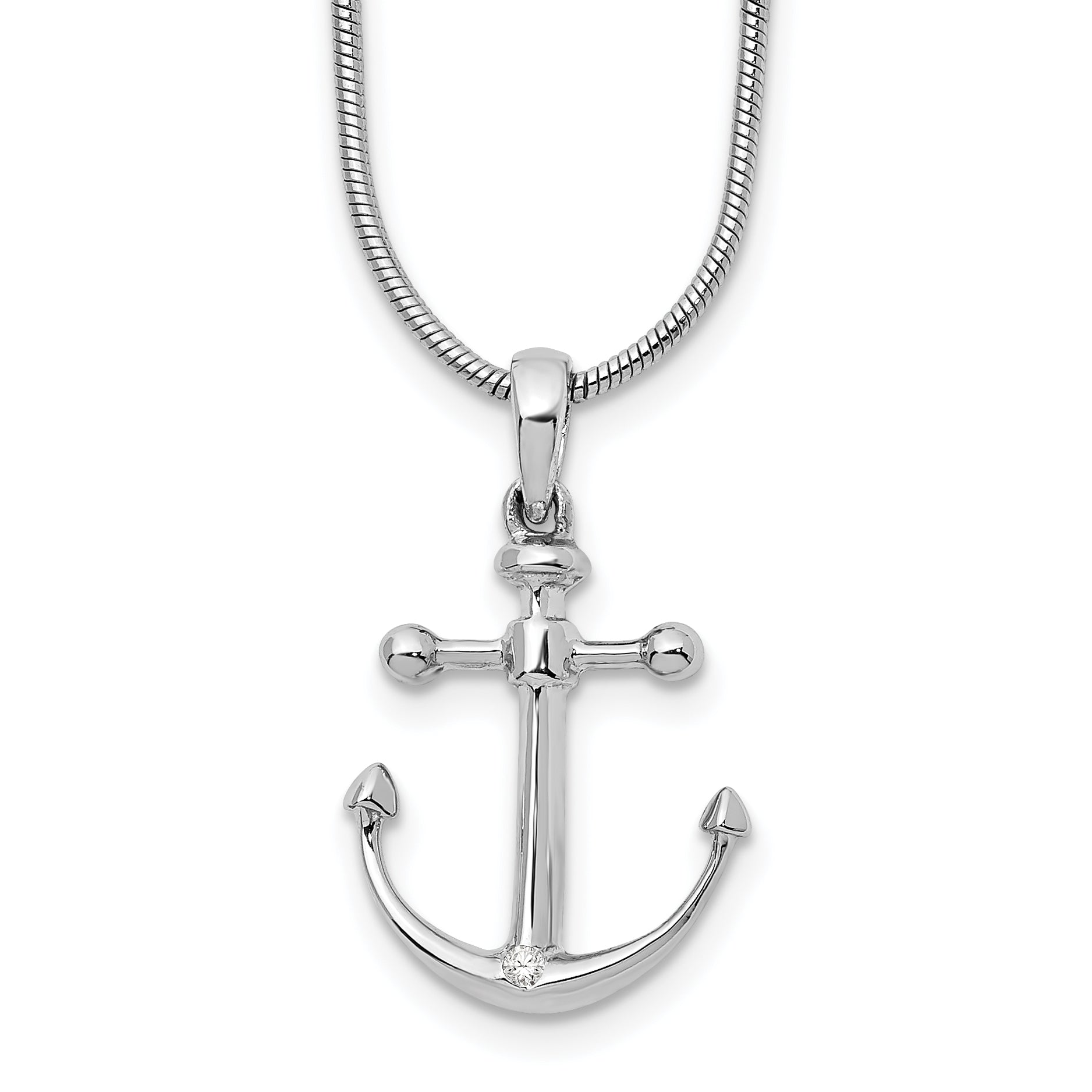 White Ice Sterling Silver Rhodium-plated 18 Inch Diamond Anchor Necklace with 2 Inch Extender Main image