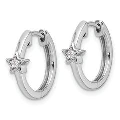 White Ice Sterling Silver Rhodium-plated Diamond Star Hinged Hoop Earrings