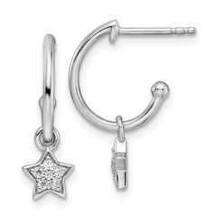 White Ice Sterling Silver Rhodium-plated Diamond Star Dangle J-Hoop Post Earrings