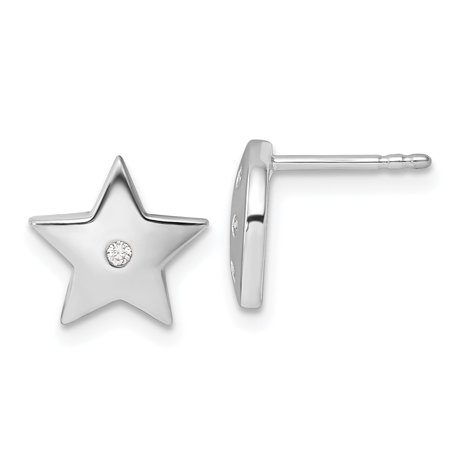 White Ice Sterling Silver Rhodium-plated Diamond Star and Moon Post Earrings