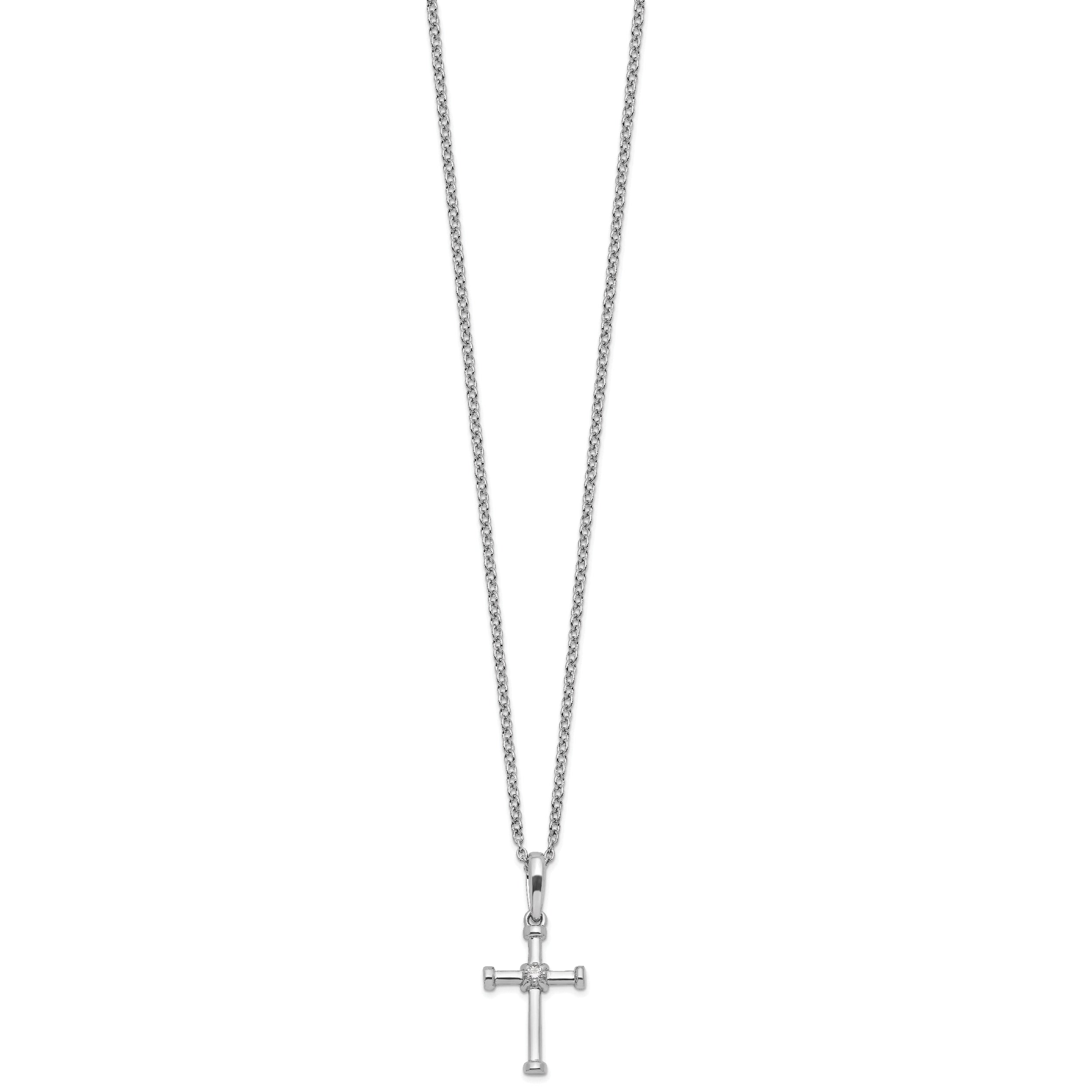 White Ice Sterling Silver Rhodium-plated 18 Inch Diamond Cross Necklace with 2 Inch Extender