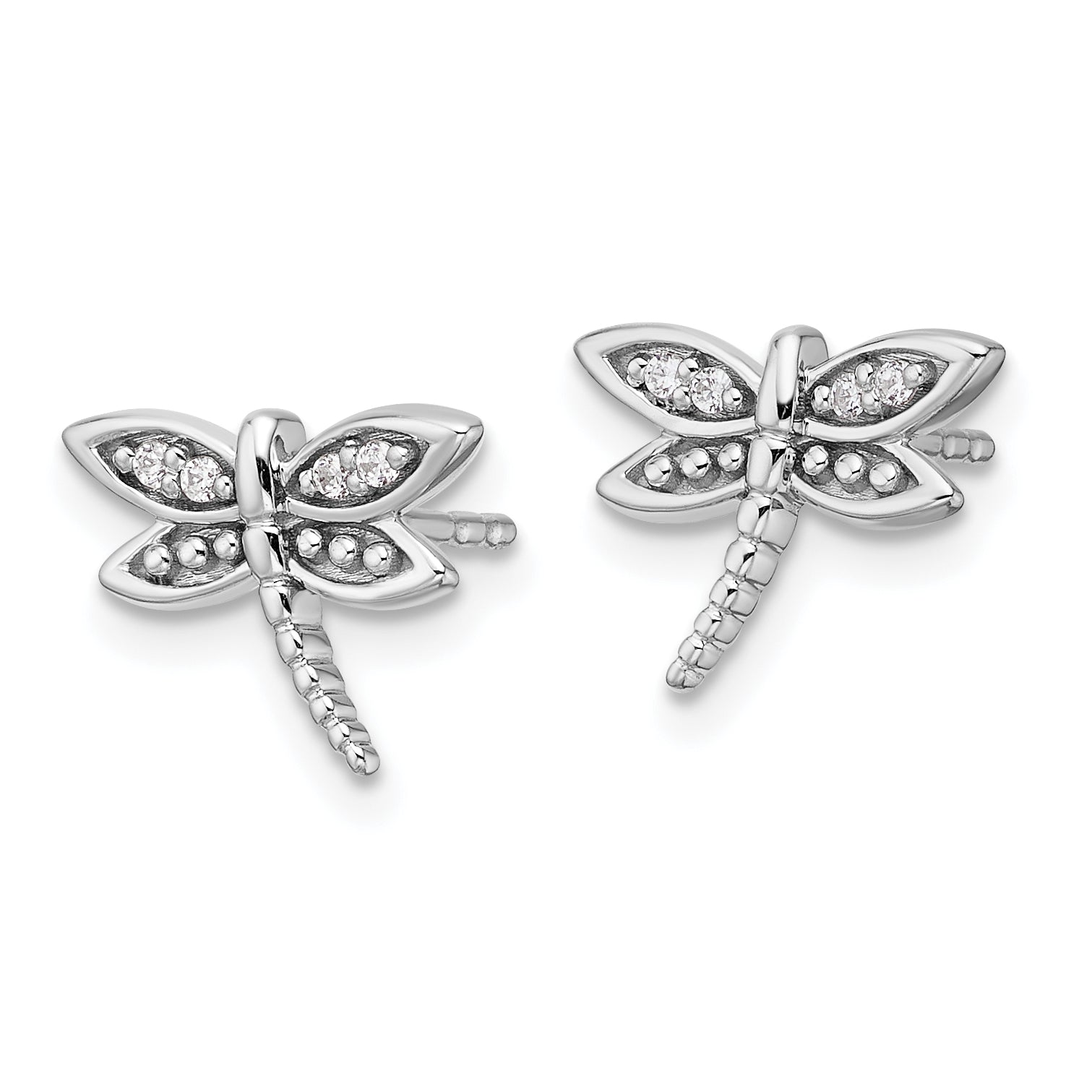 White Ice Sterling Silver Rhodium-plated Diamond Dragonfly Post Earrings