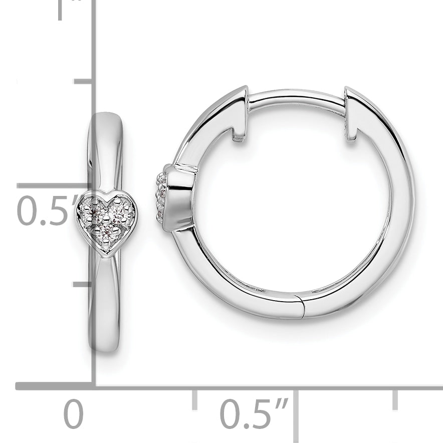 White Ice Sterling Silver Rhodium-plated Diamond Heart Hinged Hoop Earrings