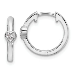 White Ice Sterling Silver Rhodium-plated Diamond Heart Hinged Hoop Earrings