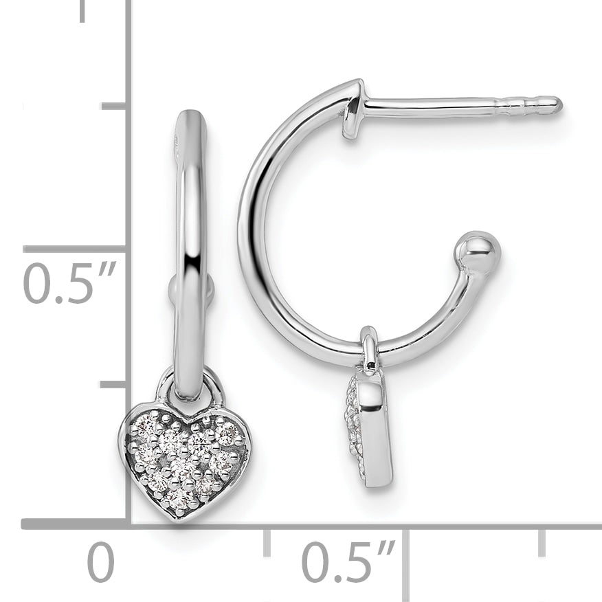 White Ice Sterling Silver Rhodium-plated Diamond Heart Dangle J-Hoop Post Earrings