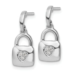 White Ice Sterling Silver Rhodium-plated Diamond Heart Lock Dangle Post Earrings
