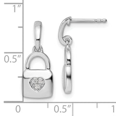 White Ice Sterling Silver Rhodium-plated Diamond Heart Lock Dangle Post Earrings