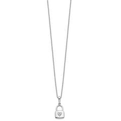 White Ice Sterling Silver Rhodium-plated 18 Inch Diamond Heart Lock Necklace with 2 Inch Extender