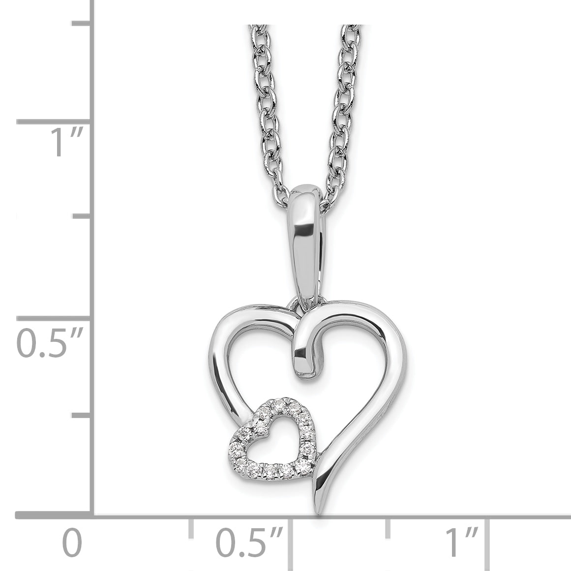 White Ice Sterling Silver Rhodium-plated 18 Inch Diamond Hearts Necklace with 2 Inch Extender