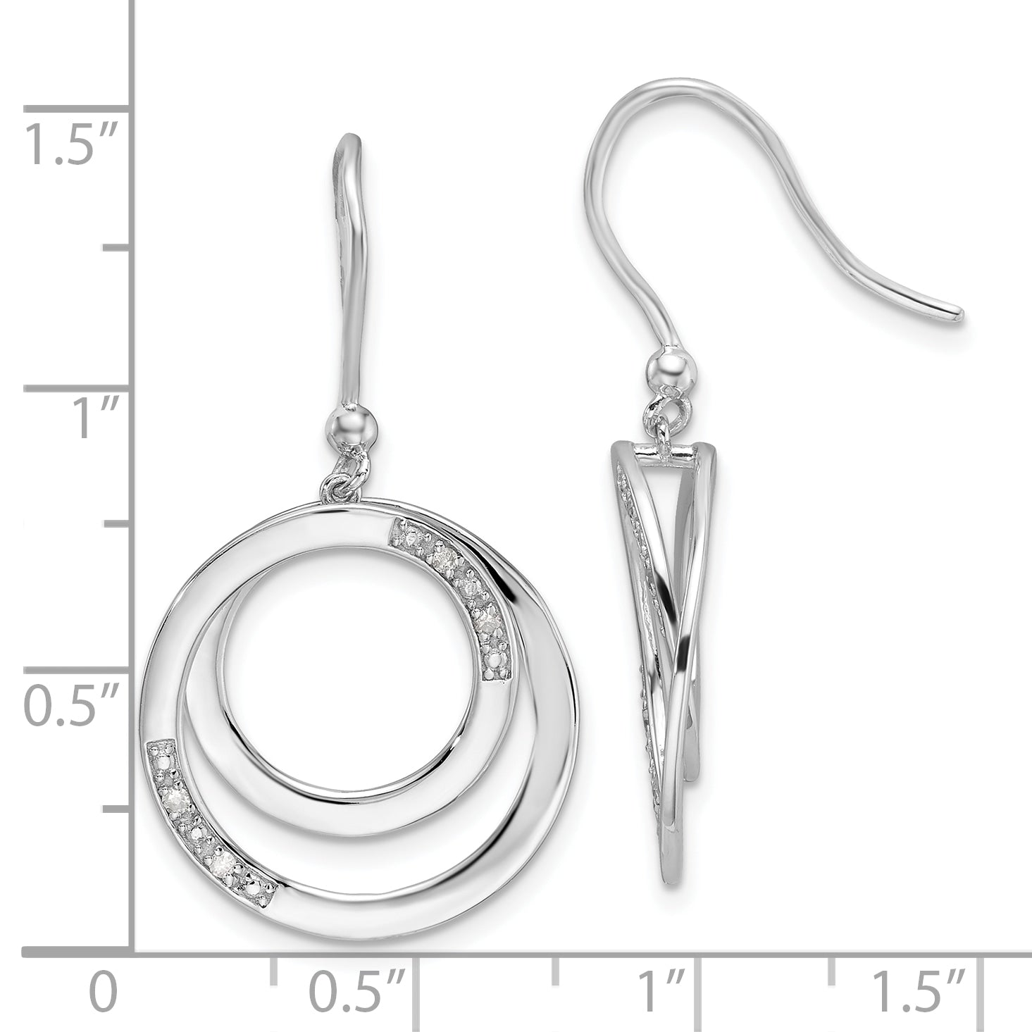 Sterling Silver RH Plated White Ice .05ct. Diamond Circle Dangle Earrings