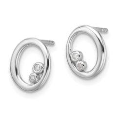 Sterling Silver RH Plated White Ice .03ct. Diamond Oval Post Earrings