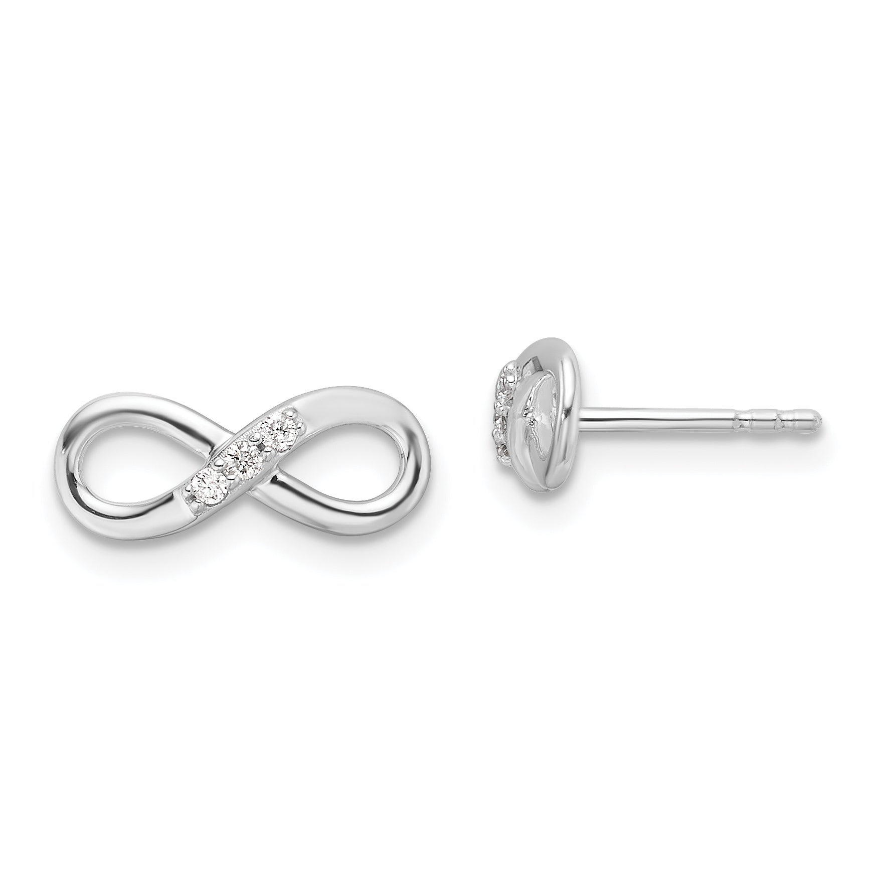 Sterling Silver RH Plated White Ice .06ct. Diamond Infinity Post Earrings