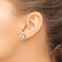 Sterling Silver RH Plated White Ice .08ct Diamond Heart Earrings
