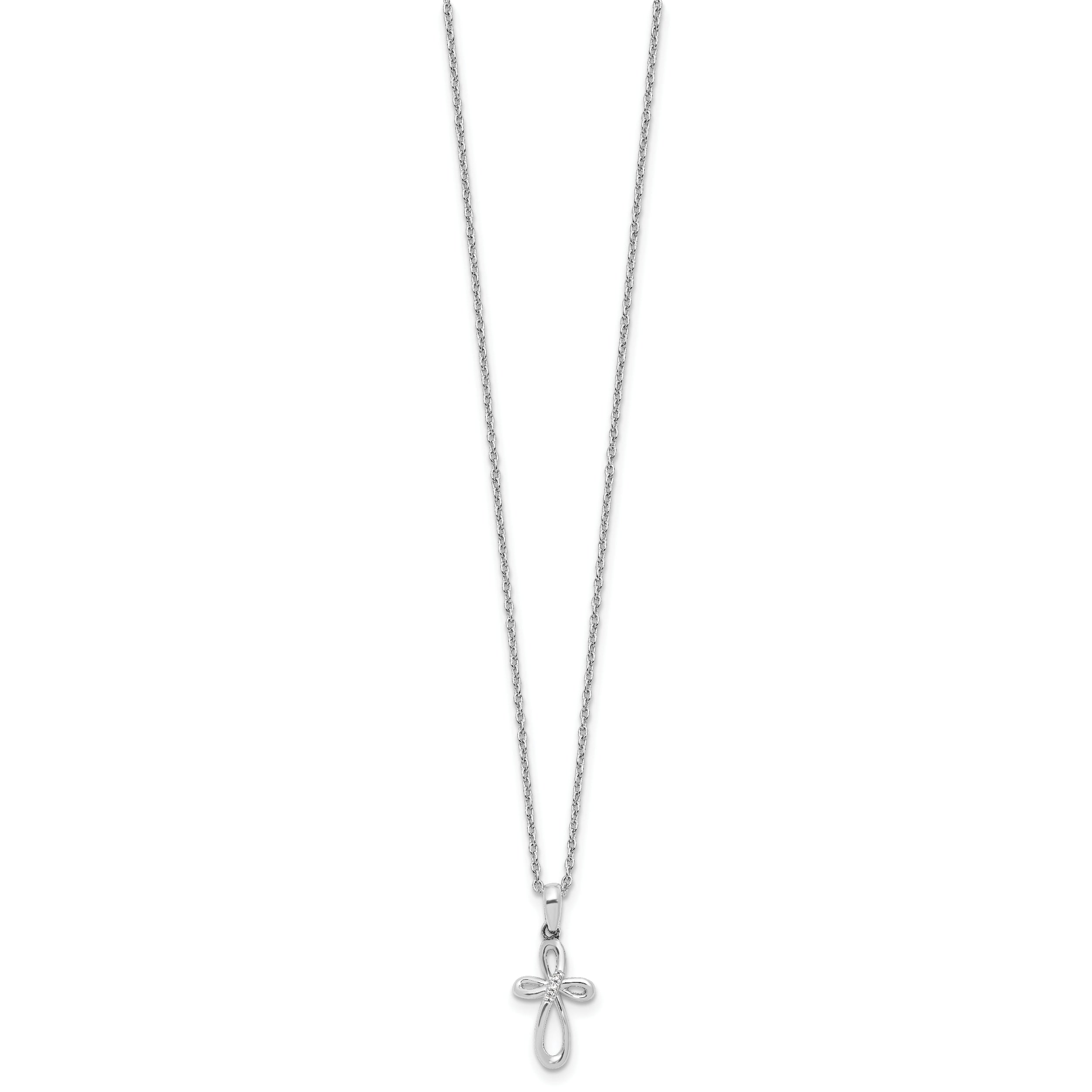Sterling Silver RH Plated White Ice Diamond Cross w/2IN EXT Necklace