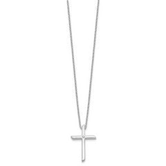 Sterling Silver RH Plated White Ice .03ct. Diamond Cross w/2IN EXT Necklace