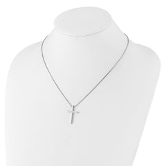 Sterling Silver RH Plated White Ice .03ct. Diamond Cross w/2IN EXT Necklace