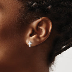 Sterling Silver RH Plated White Ice .01ct. Diamond Cross Post Earrings