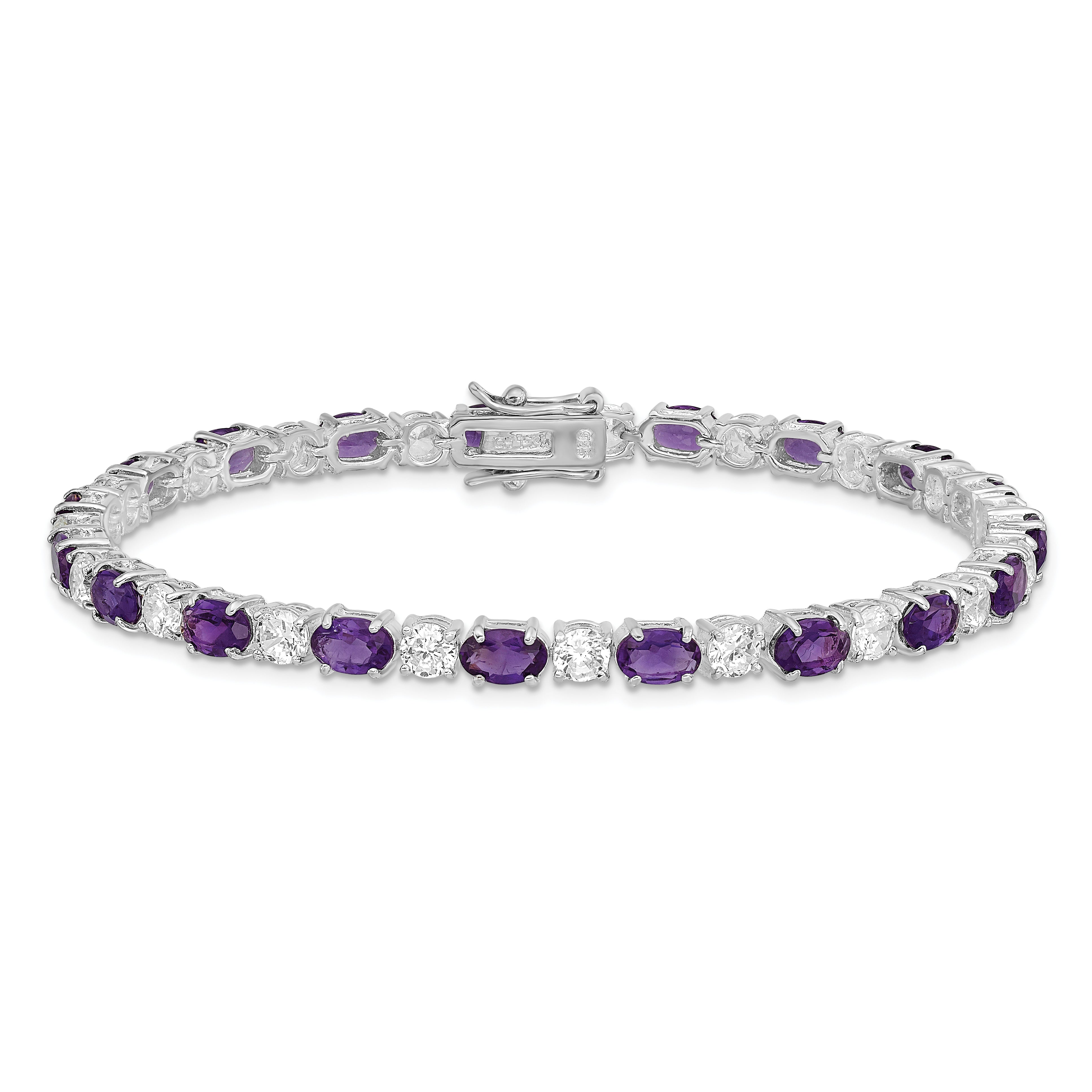 Sterling Silver Rhodium-plated Amethyst & CZ Bracelet - 7