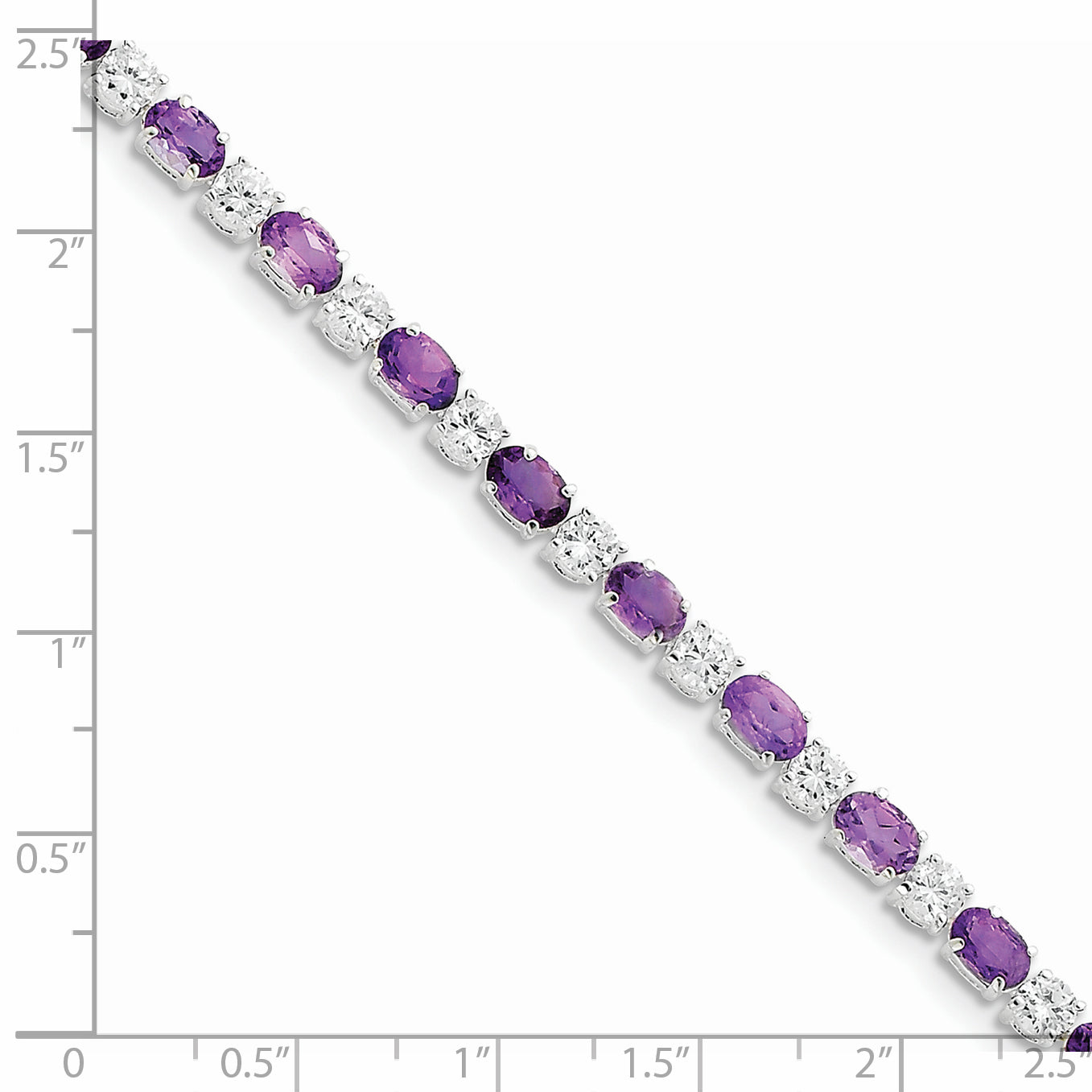 Sterling Silver Rhodium-plated Amethyst & CZ Bracelet - 7